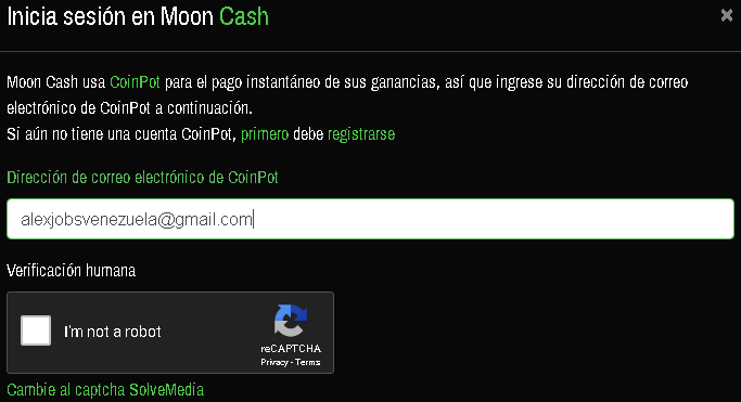 Crear cuenta en Moon Cash